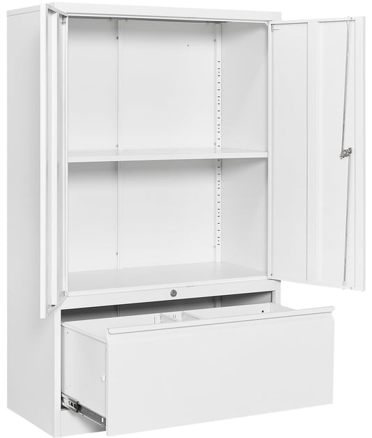 SISESOL Metal Storage Cabinet with Drawer,White File Cabinets, Locking Steel Storage Cabinet with Doors and Shelves for Home,Office,Warehouse,Garage,School,Fit A4/Letter/Legal File (1 Drawer)