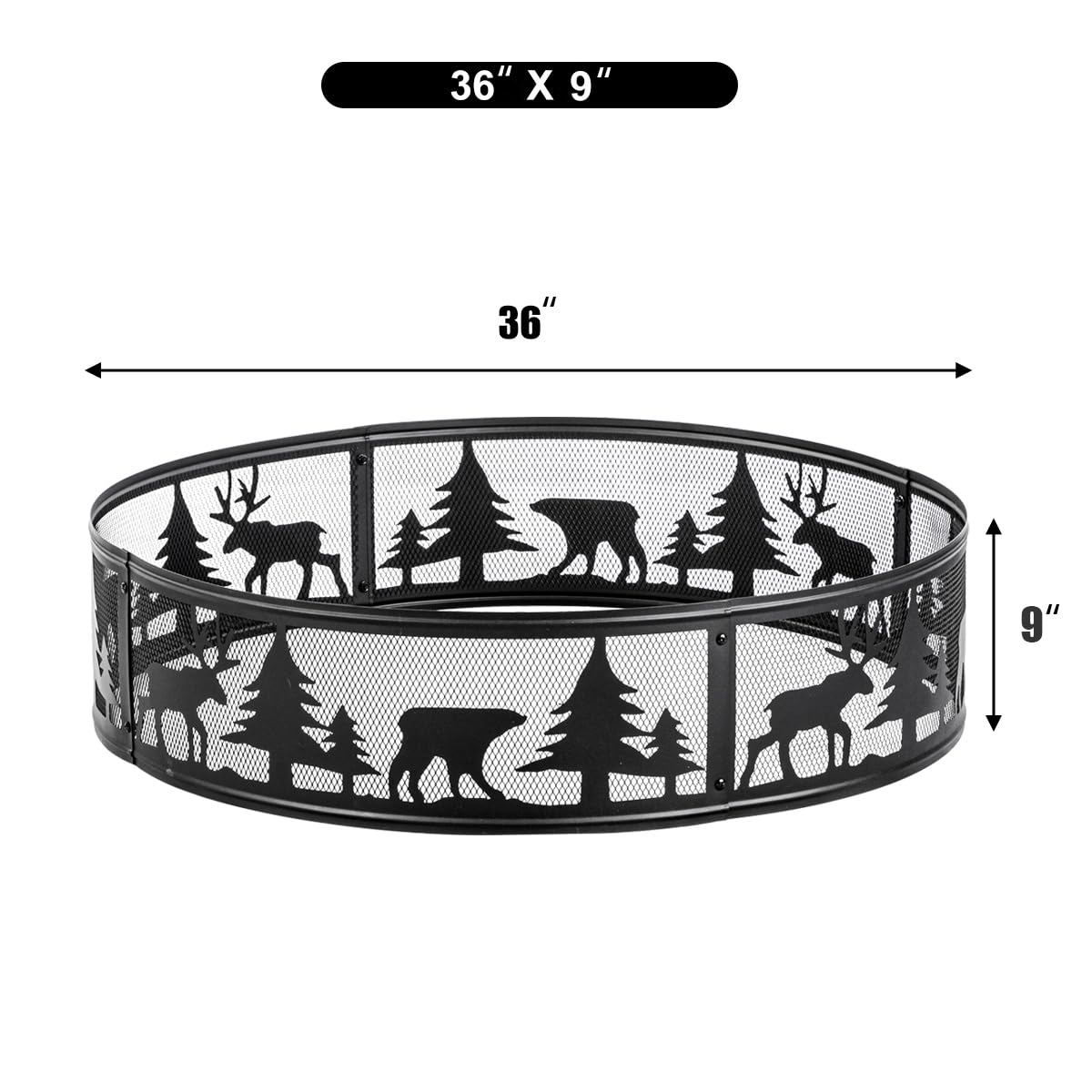 36 Inch Fire Ring with Forest and Animals Design 360° Carving,Portable Steel Fire Rings for Outdoor Camping Bonfire Beaches Park Patio Backyard