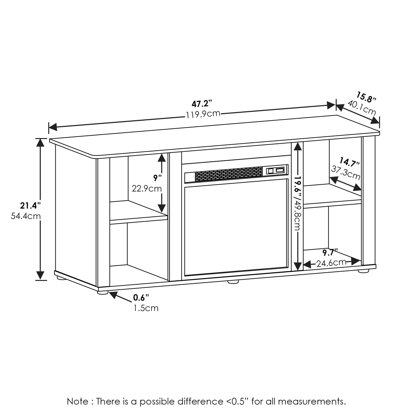 Furinno Jensen Entertainment Center Stand with Fireplace for TV up to 55 Inch, Corded Electric, White