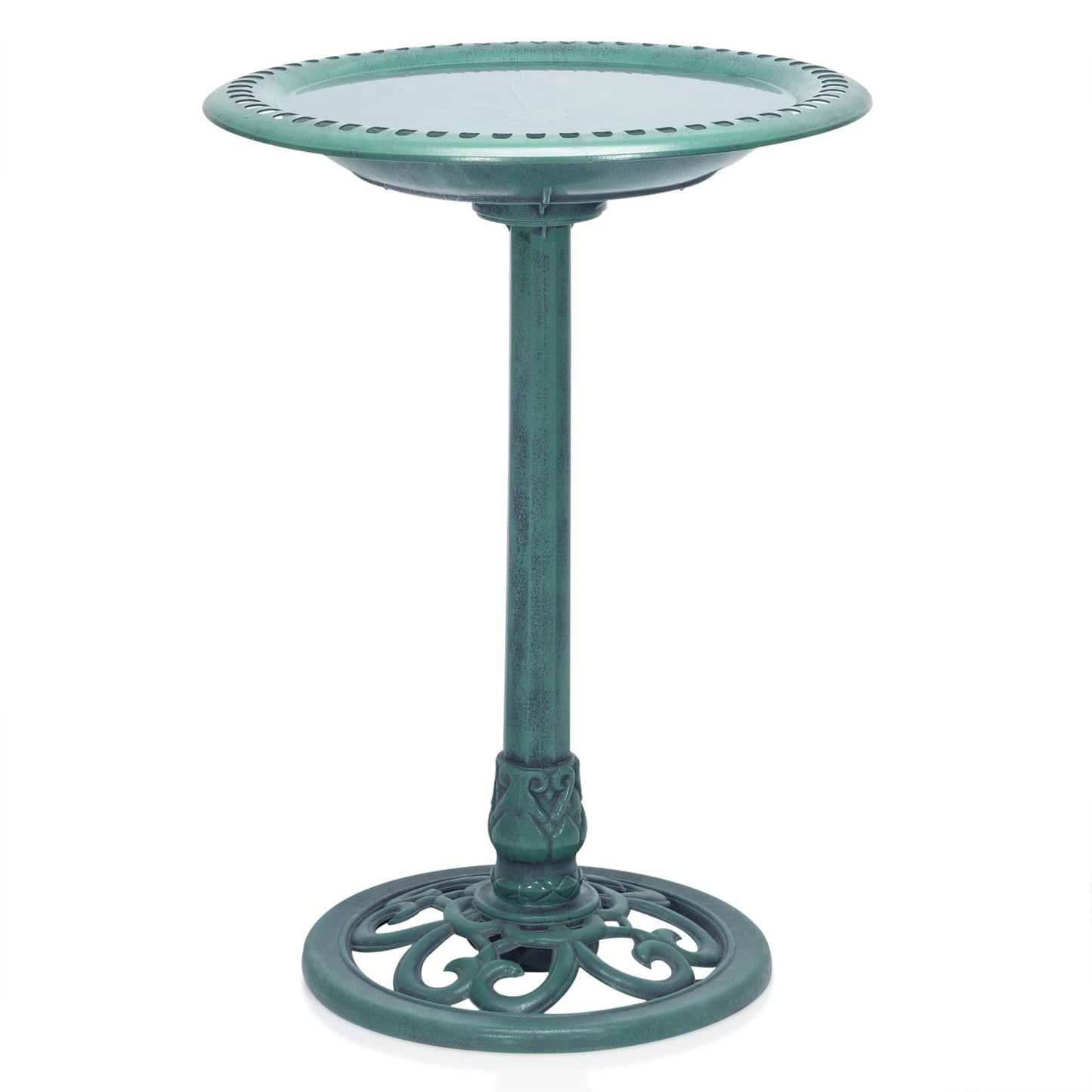 Alpine Corporation 28" Tall Outdoor Birdbath with Scrollwork Decoration Yard Statue