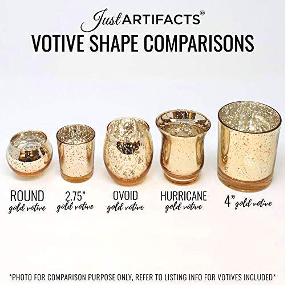 Just Artifacts 2-Inch Round Speckled Mercury Glass Votive Candle Holders (Gold, Set of 12)