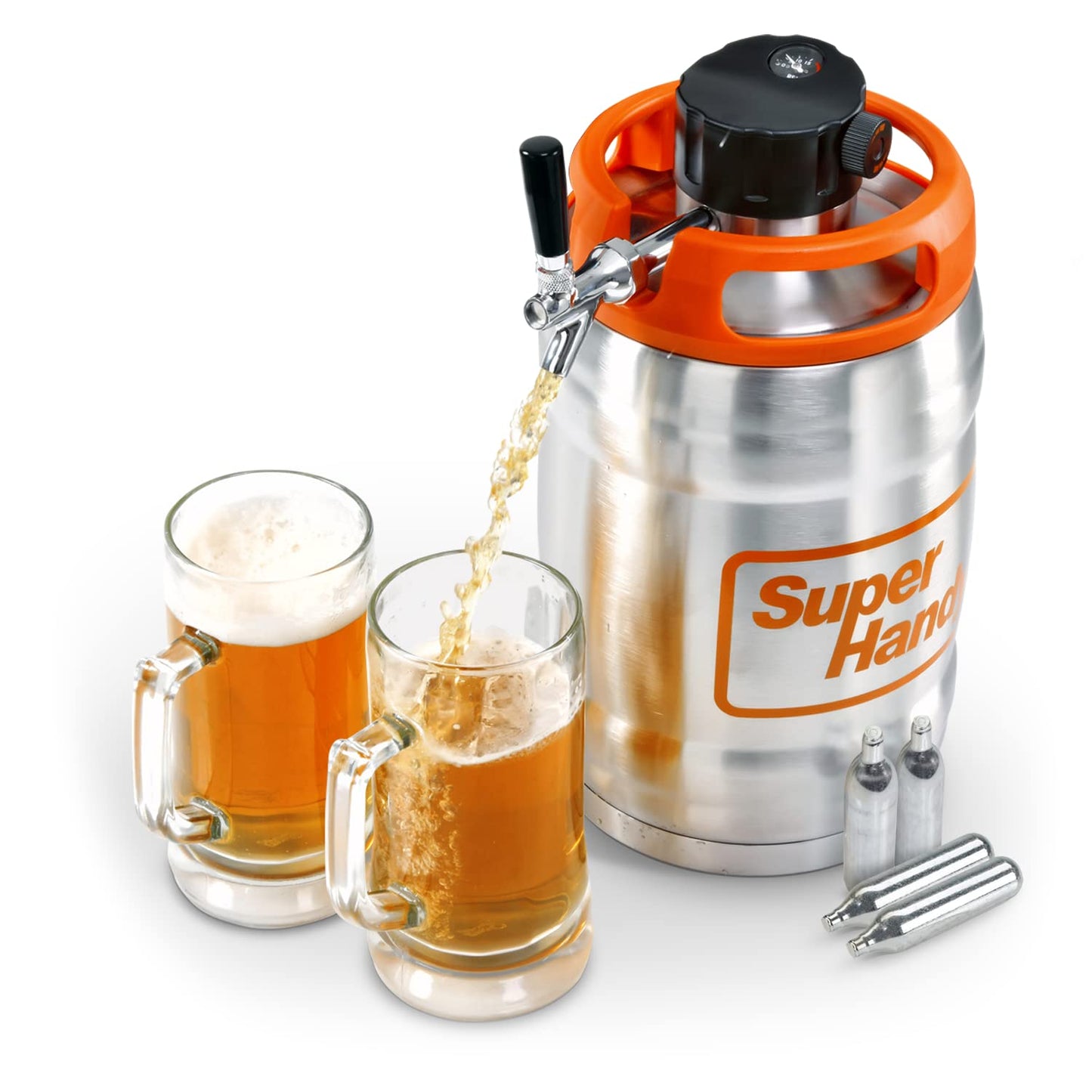 SuperHandy Beer Keg Growler (170 oz) Portable Carbonated Beverage Dispenser, PSI Regulator Cap, High-Capacity 1.3 Gal, Double-Wall Vacuum Insulation (CO2 Cartridges Included)