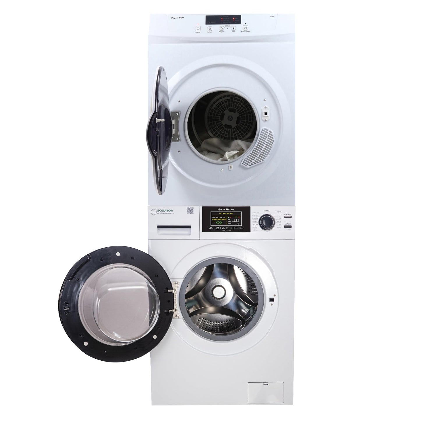 Equator Apartment Stackable 15 Lbs Washer 1.62cf 110V+Vented Dryer 3.5cf 110V