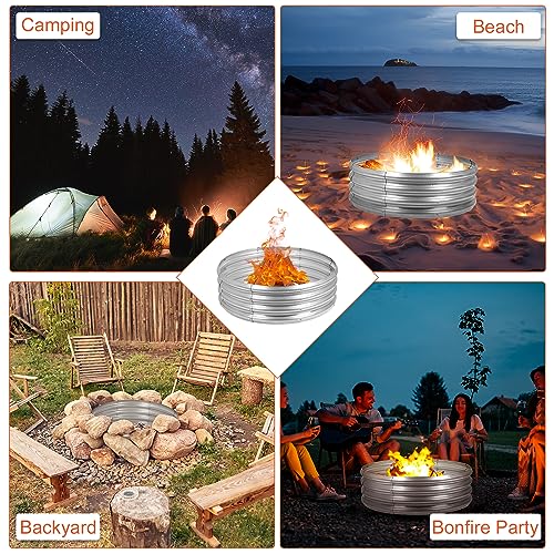 OUSHENG Galvanized Fire Pit Ring for Outside Wood Burning, Metal Firepit Liner for Above Ground Outdoor Camping Beach Backyard Park