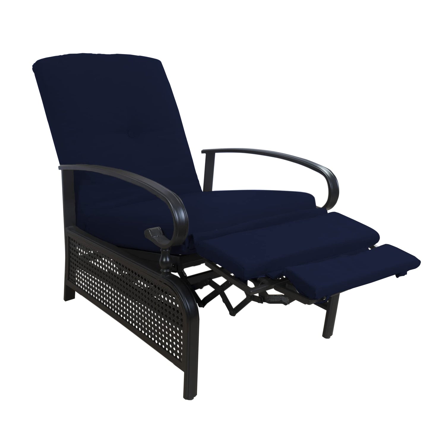 Kozyard Adjustable Outdoor Patio Reclining Lounge Chair - Comfortable Cushioned Recliner Chair with Strong Extendable Metal Frame for Sunbathing, Reading, Relaxation (Navy Blue)