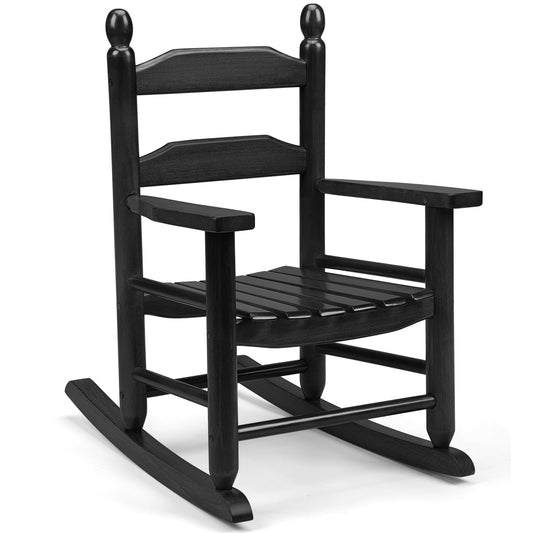 GnL Recsports Child's Wood Porch Rocker - Perfect for Indoor or Outdoor All Weather Porch Rocker for Garden,Lawn,Balcony,Backyard and Patio Porch Rocker Use - Suitable for 3-7 Years Old(Black)