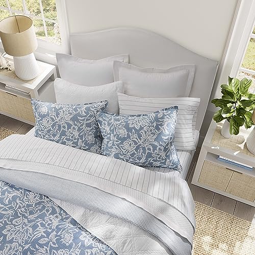 Nautica- King Comforter Set, Cotton Reversible Bedding Set, All Season Designer Home Décor (Tortola Blue, King)