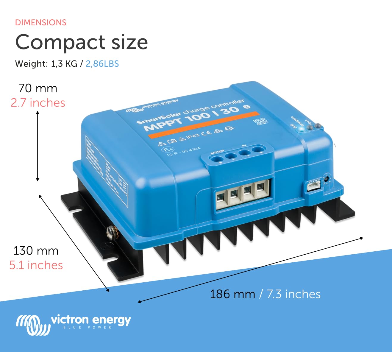 Victron Energy SmartSolar MPPT Solar Charge Controller (Bluetooth) - Charge Controllers for Solar Panels - 100V, 30 amp, 12/24-Volt