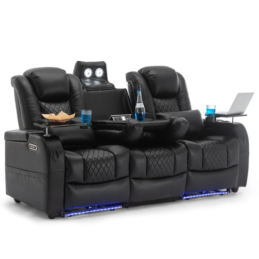 Airadlis Home Theater Seating Seats, Movie Theater Chairs Theater Recliner with 7 Colors Ambient Lighting, Lumbar Pillow, Touch Reading Lights, Tray Table (Black, Row of 3)