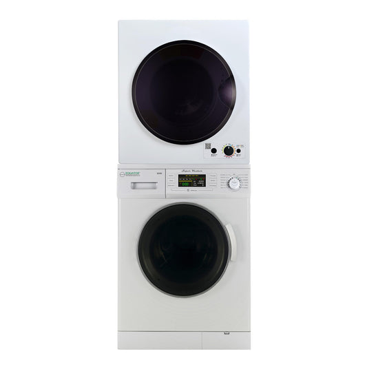 Equator 110V Compact Set Digital Washer 1.57cf + Vented Sensor Knob Dryer 3.5cf in White