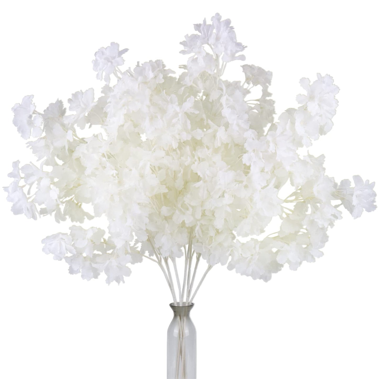 Pusuny Artificial Faux Cherry Blossom Branches Decor, 35 Inch for Tall Floor Vase Used as Wedding Home Decoration, Fake White Flowers for Dinner Table Centrepiece, White, 5PCS