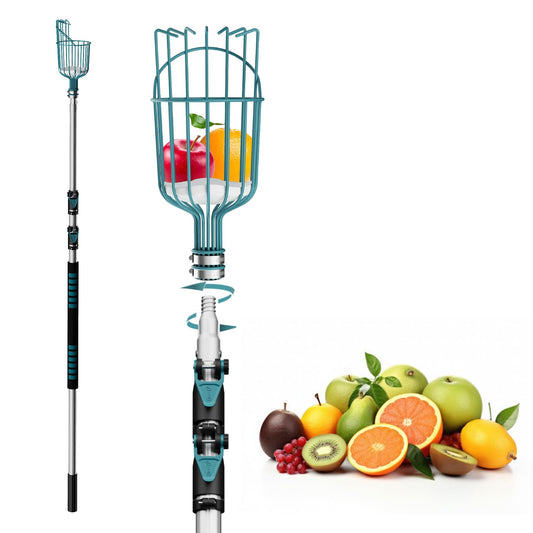 Telespro 12FT Telescoping Fruit Picker (20+ Foot Reach) | Lightweight High-Grade Aluminum Extension Pole with Easy Attach Twist-On Apple Basket | Durable Fruit Picking Tool