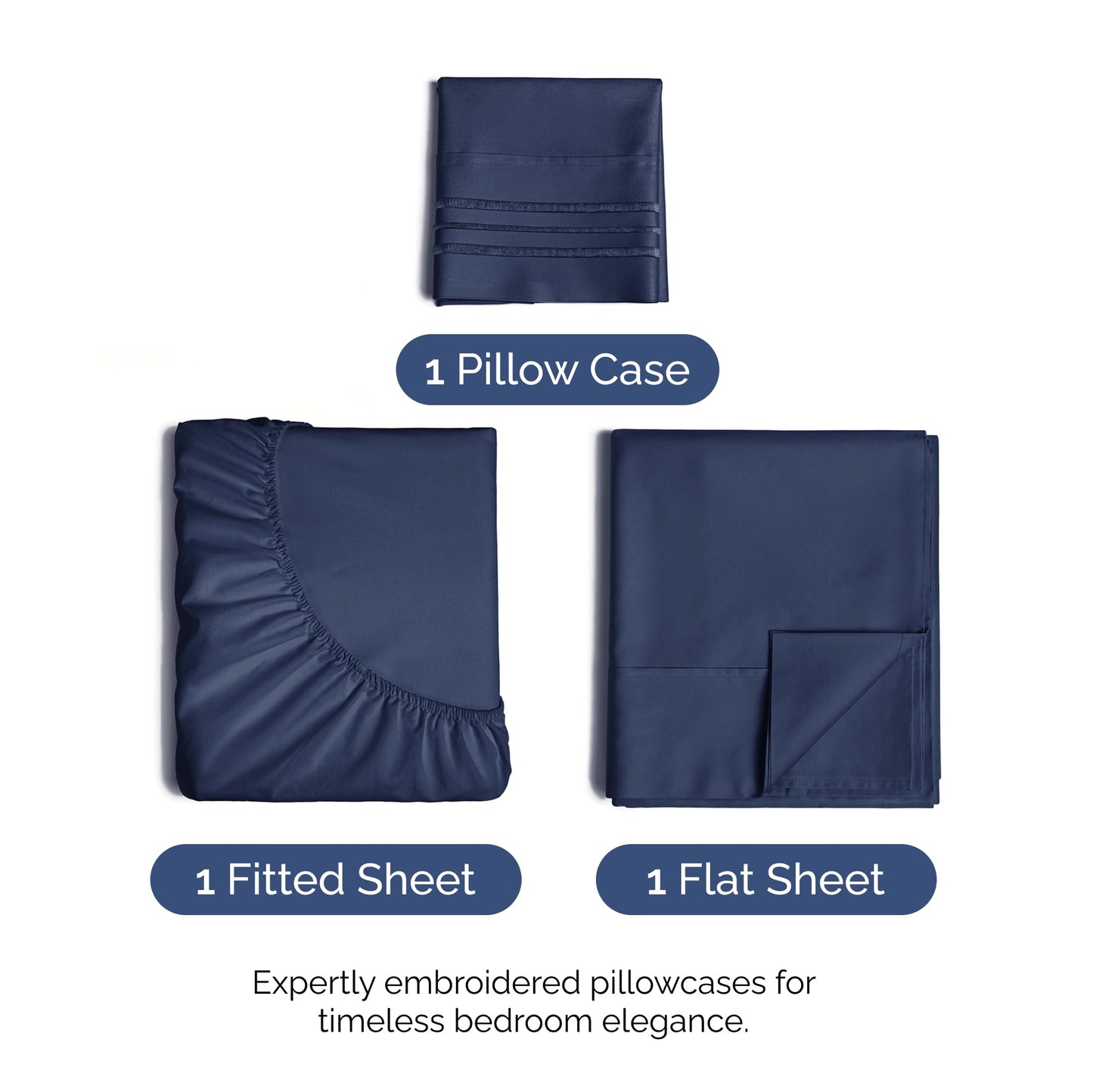 Twin Size 3 Piece Sheet Set - Comfy Breathable & Cooling Sheets - Hotel Luxury Bed Sheets for Women & Men - Deep Pockets, Easy-Fit, Extra Soft & Wrinkle Free Sheets - Navy Blue Oeko-Tex Bed Sheet Set