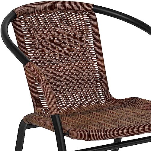 Flash Furniture Lila Modern Rattan Indoor/Outdoor Stackable Dining Chairs, Stacking Rattan Bistro Chairs for Patio or Restaurant, Set of 4, Brown