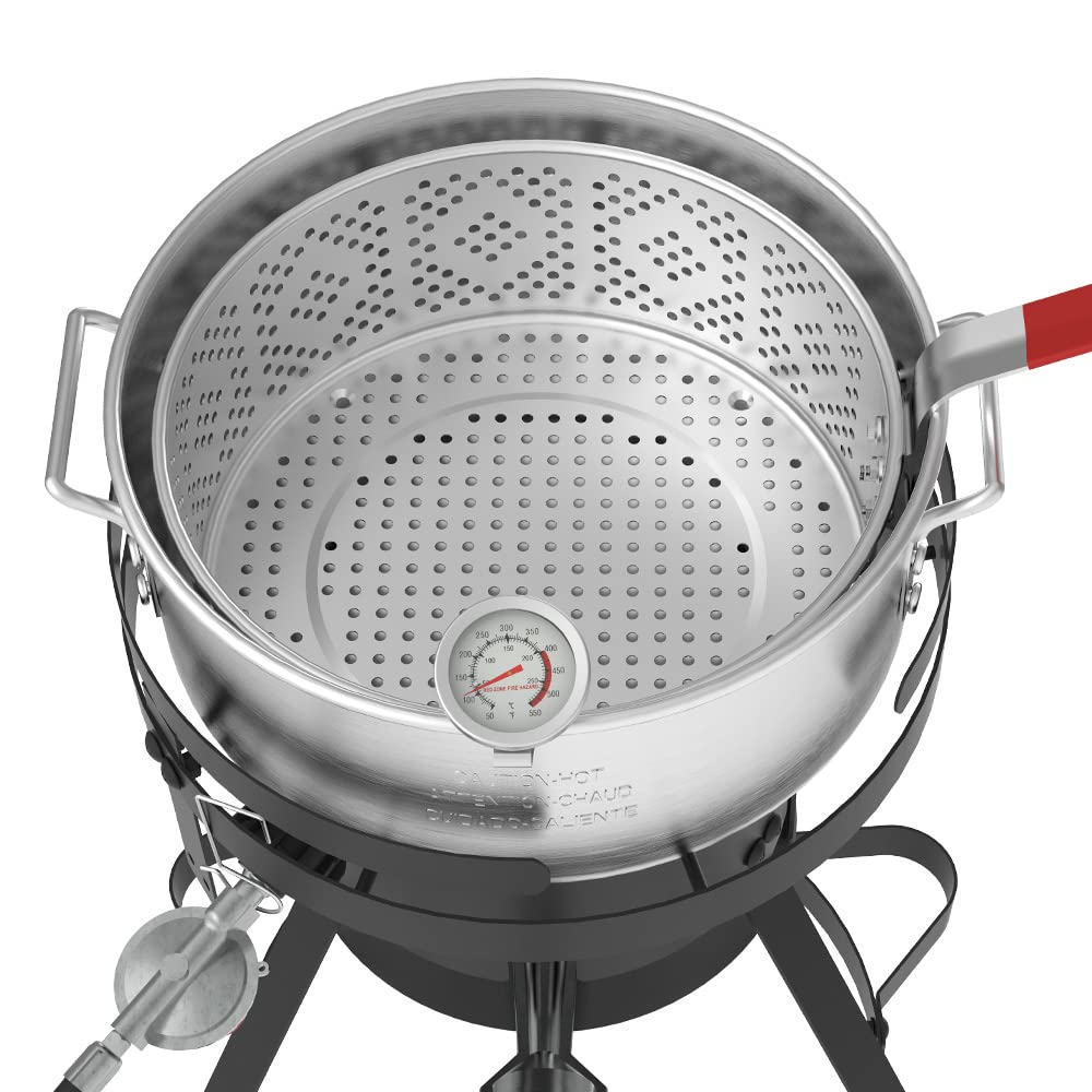 Nexgrill 10 Qt. Aluminum Fish and Wings Propane Fryer Kit, 5 in. Thermometer and Strainer Basket Included, 58,000BTUs, CSA Approved, Perfect for Outdoor and Backyard Cooking, 840-0008