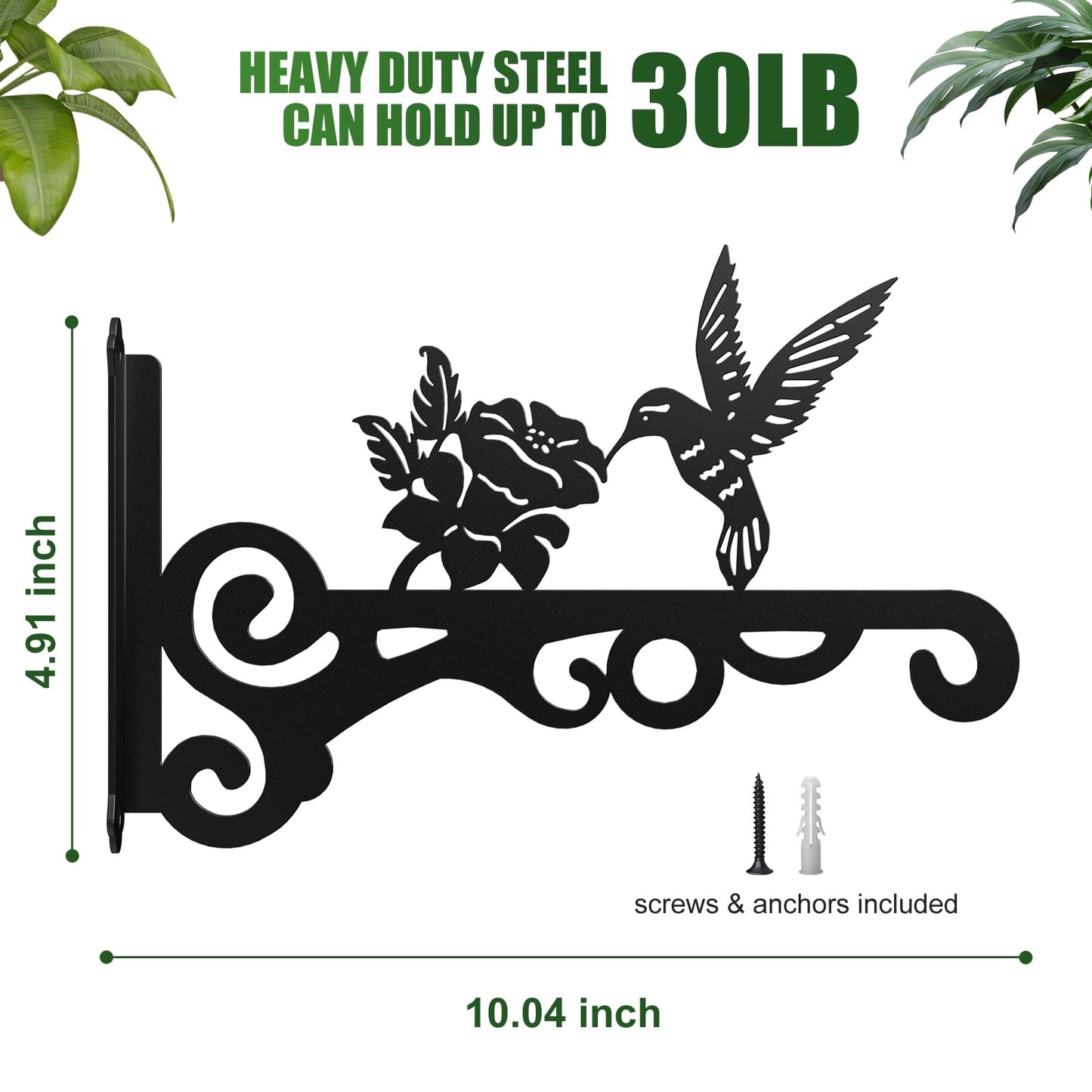 2-Pack Aesthetic Wall Plant Hanger Indoor and Outdoor – 10 Inch Metal Hanging Plant Bracket with Beautiful Bird Pattern – Anti Rust Plant Hooks for Hanging Plants, Bird Feeder, Wind Chime, Lantern