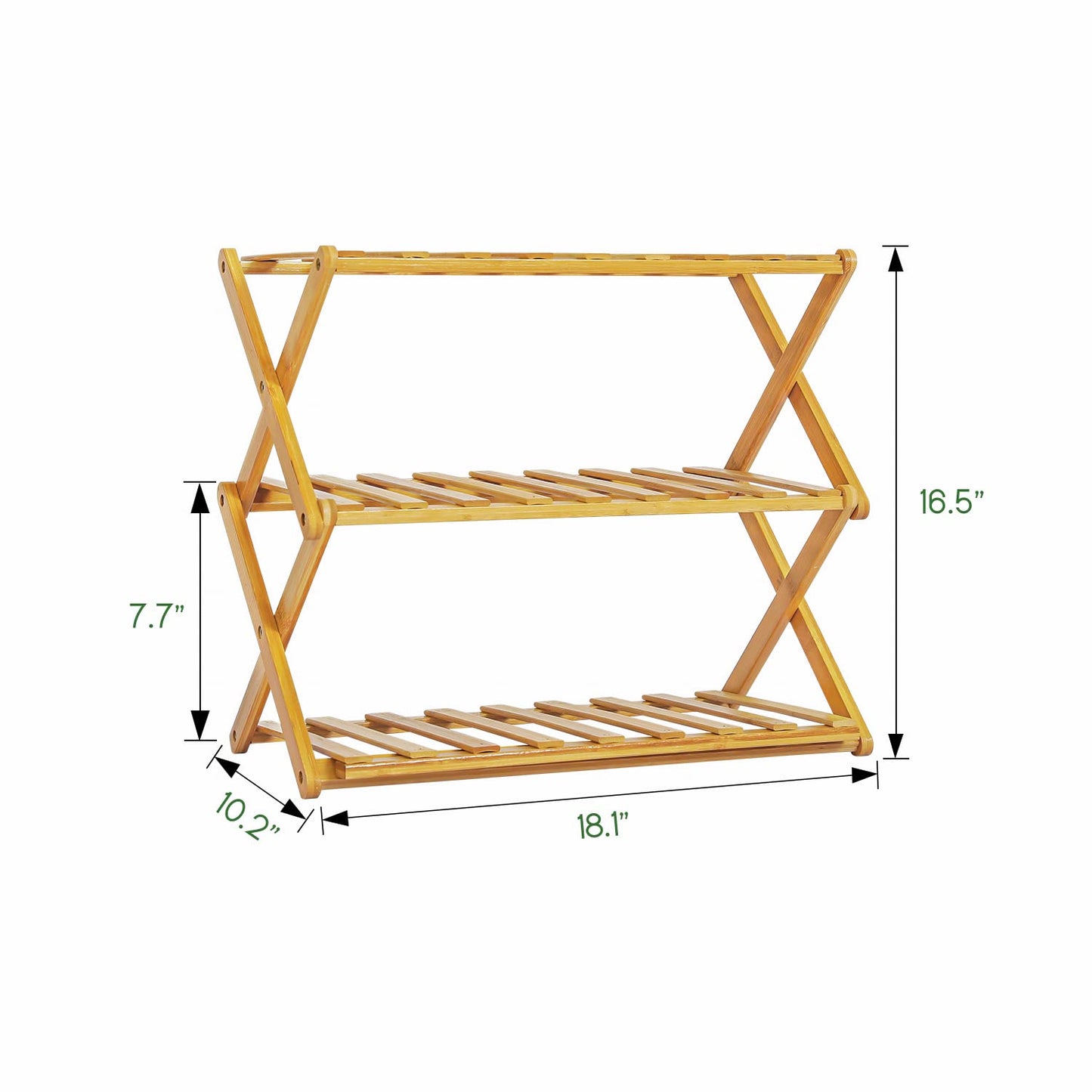 MoNiBloom Foldable Bamboo Shoe Organizer Rack, 3-Tier Shoes Shelf Storage Organize for 6-10 Pairs Installation-Free for Entryway, Hallway, Bedroom, Natural