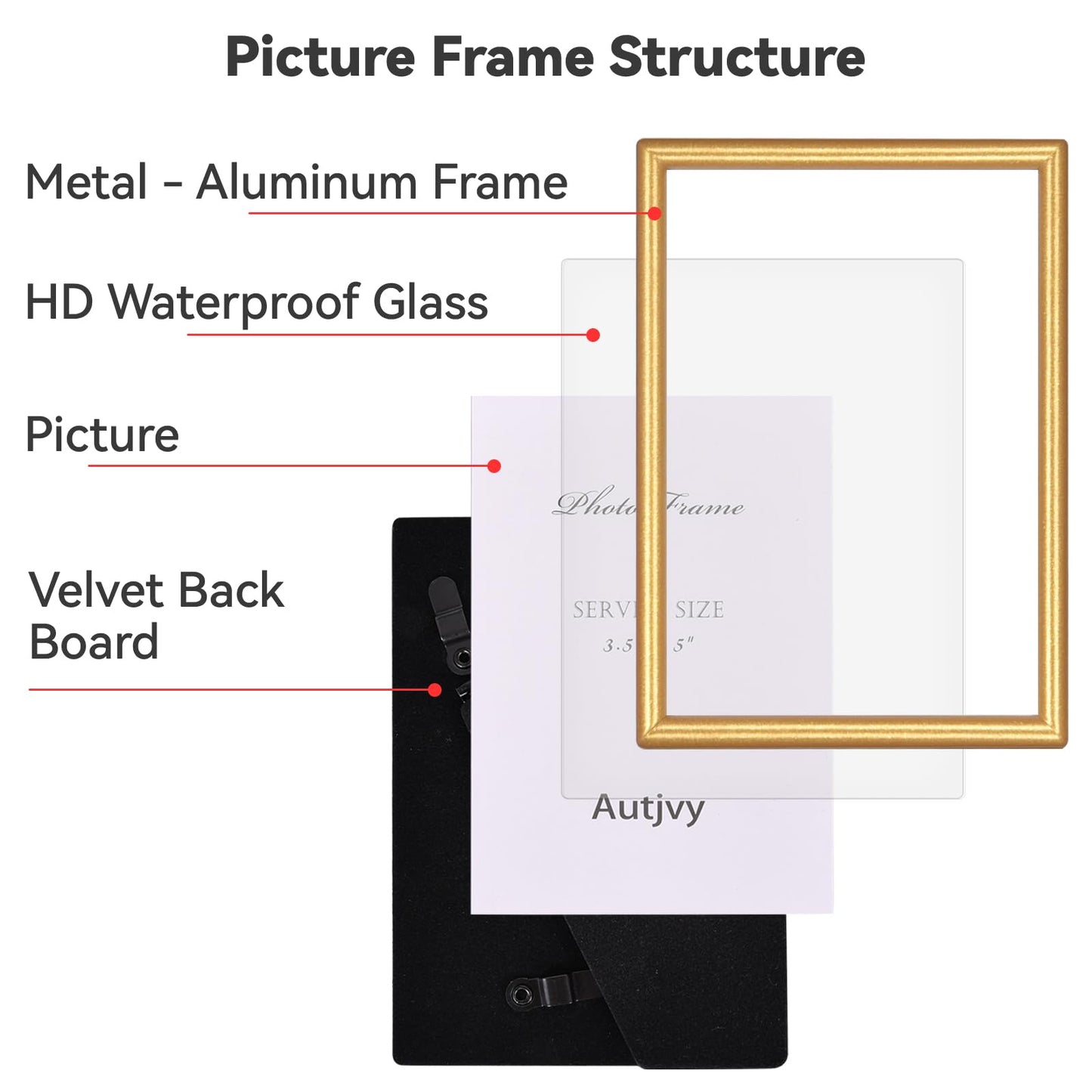 Autjvy 6x8 Picture Frame set of 2 Matte Gold Modern Simple Thin Aluminum Metal Photo Frame with HD Real Glass, Display for Tabletop and Wall Collage. (2 Pack)