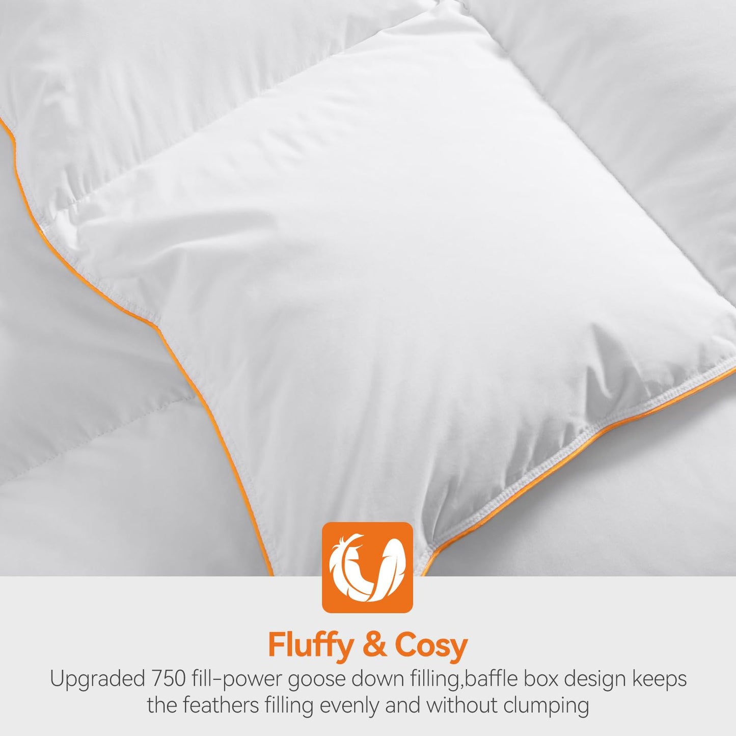 WARFFET Goose Feather Down Comforter Twin Size, Ultra-Soft 750 Fill-Power All Season Down Duvet, 48oz Fluffy Lightweight Hotel Style Down Duvet Insert(White, 68×90)