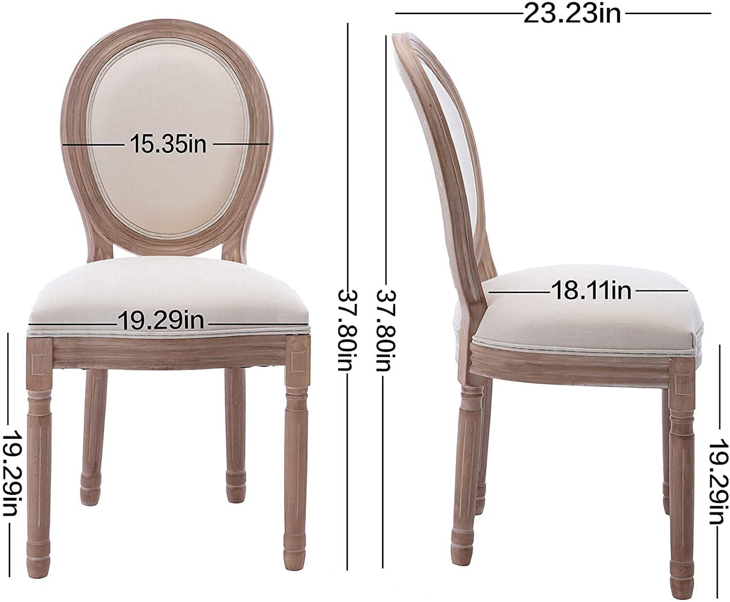 Nrizc French Country Dining Chairs Set of 4, Farmhouse Fabric Chairs with Round Back, Solid Wood Legs, Oval Side Chairs for Kitchen/Bedroom/Dining Room