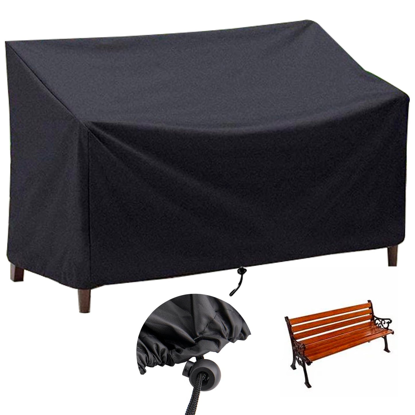 Outdoor Bench Cover Waterproof for 2-Seater Outside Garden Park Patio Loveseat Furniture Bench Covers 53L x 26W x 35H inch (Black)