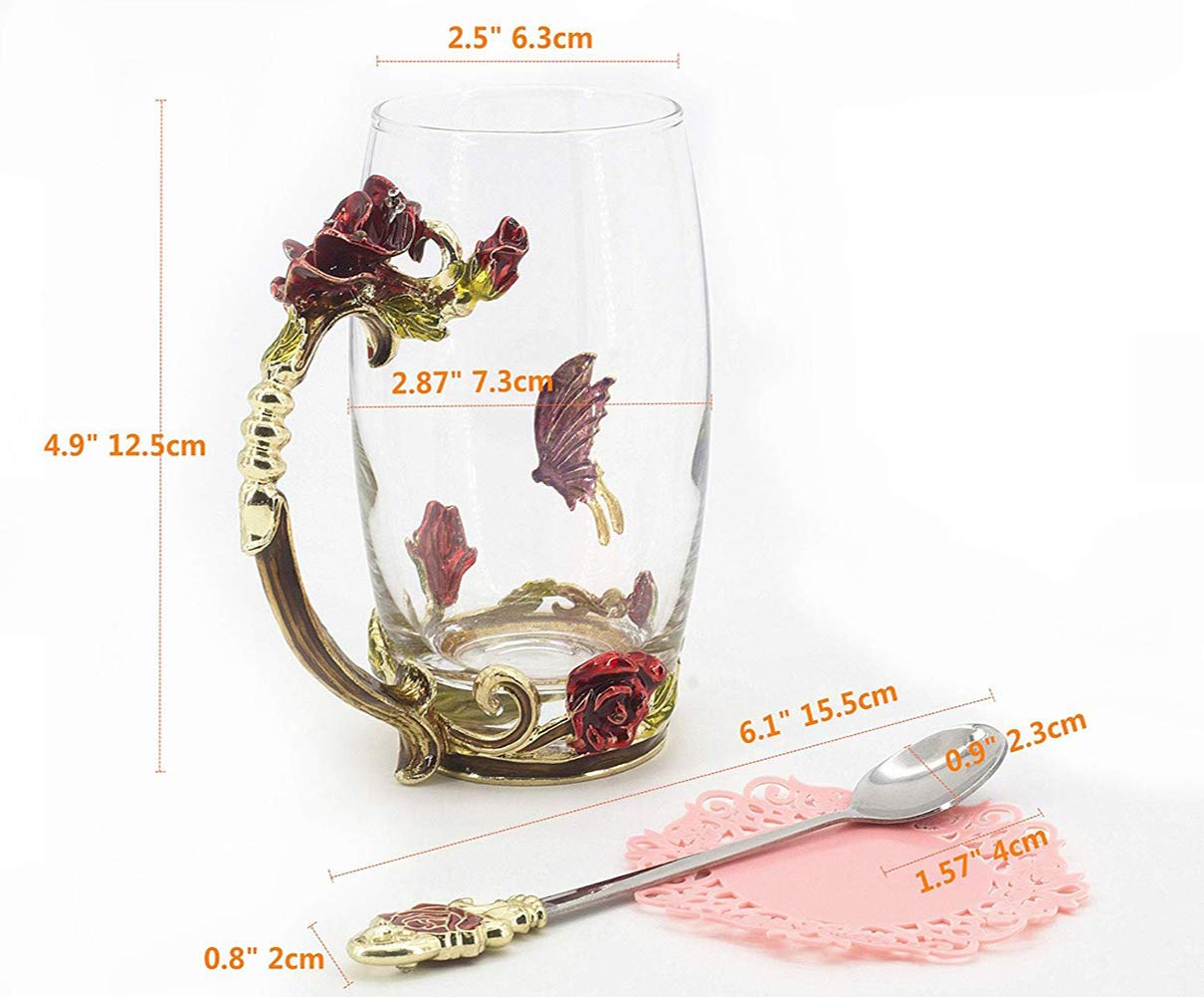 Guon-Wuvl Gifts for Mom Women Mothers Day Flower Cups Tea Mug With Tea Spoon Valentines Day Christmas Gift Coffee, Tea, Juice, Beer, Milk Hot And Cold Drinks Use Gift Package.