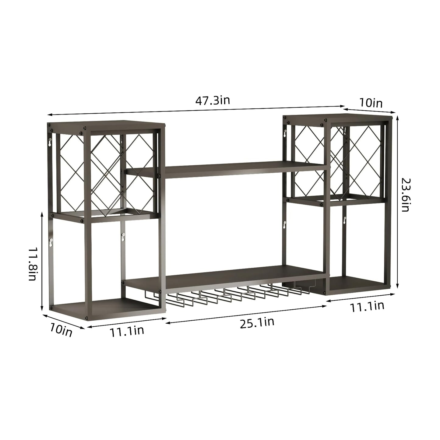 HEONITURE Wall Mounted Wine Rack, Multi Functional Bar Shelves for Liquor Bottles with Glass Holder, Modern Metal Bar Shelves Wall Mounted for Home Bar, Kitchen & Dining Room