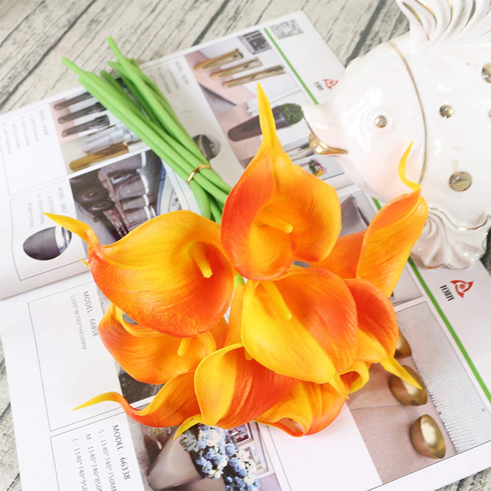 30pcs Calla Lily Artificial Flowers, Real Touch Fake Flowers Wedding Bouquet Home Party Decor Fall Floral Home Dining Room Office Decoration(Orange, 14" Tall).