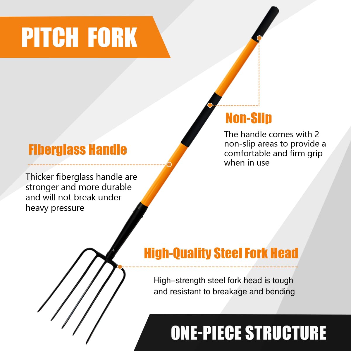 VNIMTI Pitch Fork for Gardening, 5 Tine Pitchfork Heavy Duty with Fiberglass Handle, 58 Inches