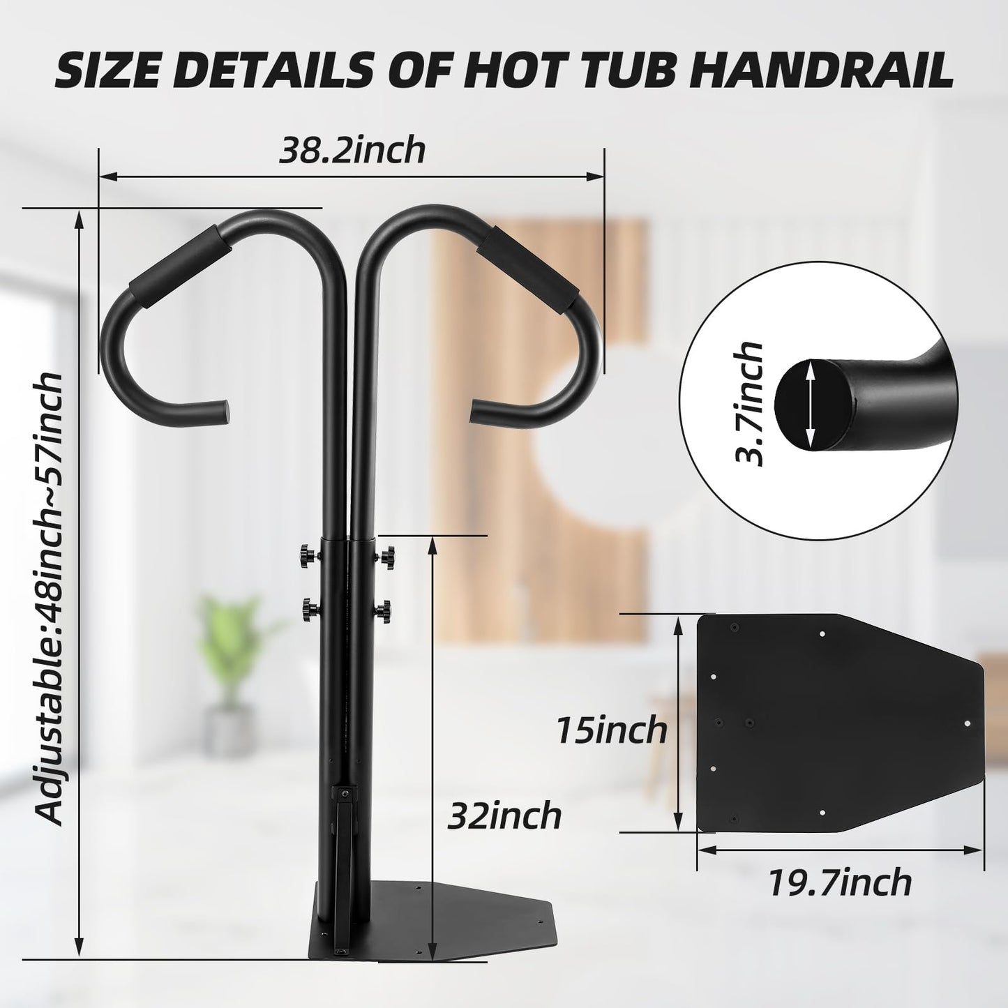 Hot Tub Handrails, Adjustable 45-53" Height with 360 Swivel, SPA Safety Railing,Inside and Outside Two-Way handrails, Indoor/Outdoor, Black Patent Pending