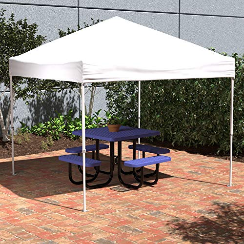 Amazon Basics Outdoor One-Push Pop Up Canopy with Wheeled Carry Bag, 10x10 ft, 8 Pegs and 4 Ropes, 4 Weighted Bags, White