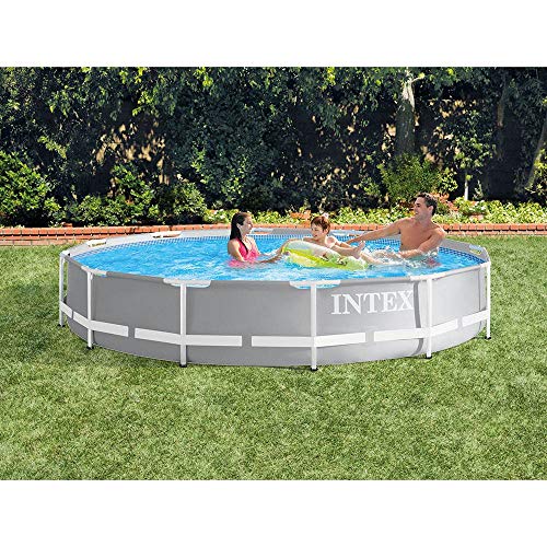 Intex 26711EH 12 Foot x 30 Inch Prism Frame Round Above Ground Outdoor Backyard Swimming Pool Set with 530 GPH Filter Pump and Easy Set-Up