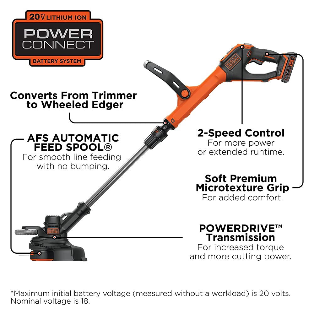 BLACK+DECKER 20V MAX* String Trimmer / Edger, 12-Inch (LSTE525)