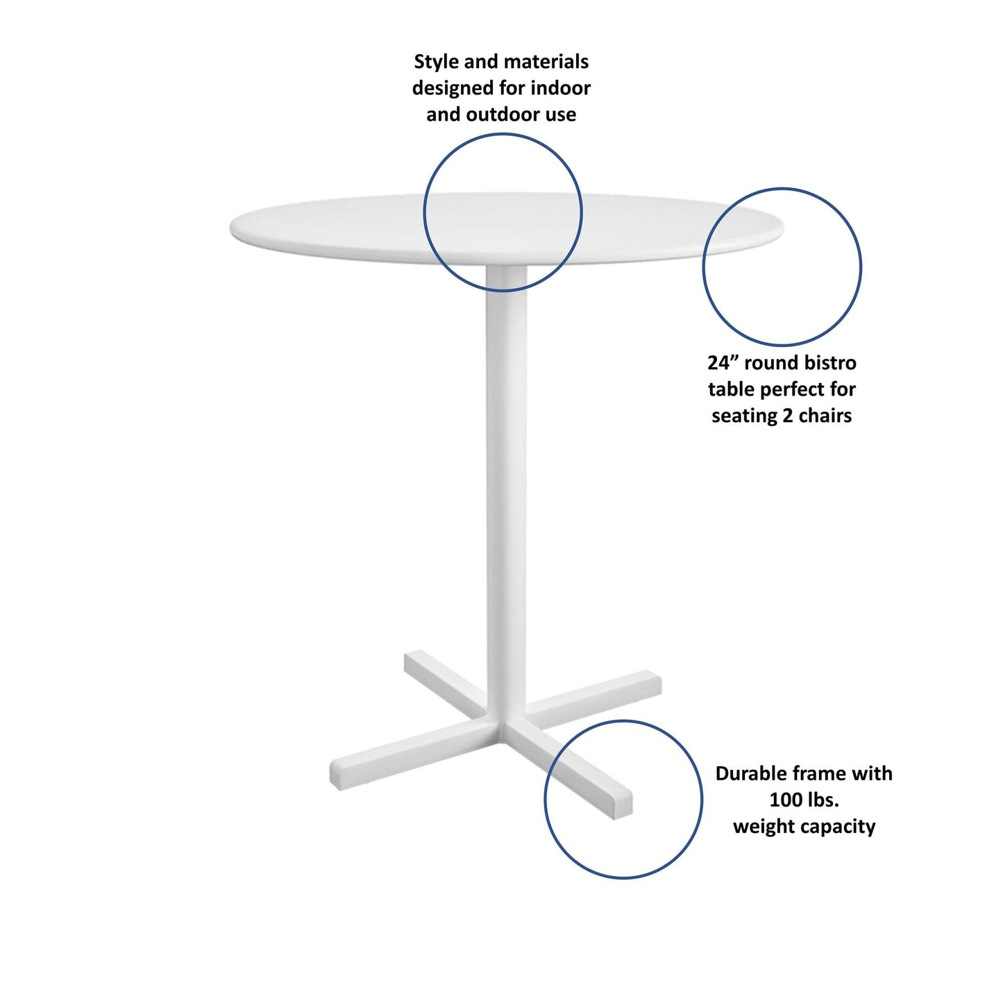 COSCO 88852WHT1E Round Indoor/Outdoor Steel Bistro Table, 24", White