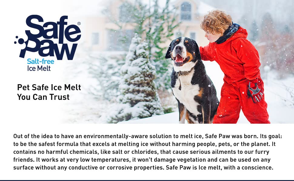 Safe Paw, Dog/Child/Pet Safe 100% Salt and Chloride free with Traction Agent, Non-Toxic, Fast Acting, Lasts 3X Longer