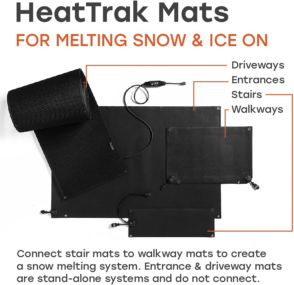 HeatTrak Heated Snow Melting Mats - Heated Outdoor Mats for Walkways - Electric Snow Melting Mats for Decks and Sidewalks - Trusted No-Slip Snow and Ice Melt Heated Sidewalk Mat (20” x 60")