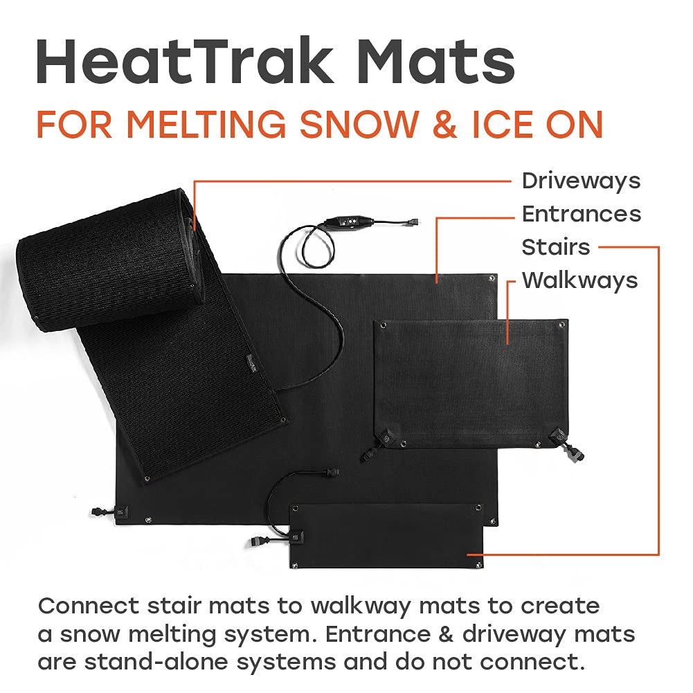 HeatTrak Heated Snow Melting Mats - Heated Outdoor Mats for Walkways - Electric Snow Melting Mats for Decks and Sidewalks - Trusted No-Slip Snow and Ice Melt Heated Sidewalk Mat (20” x 60")