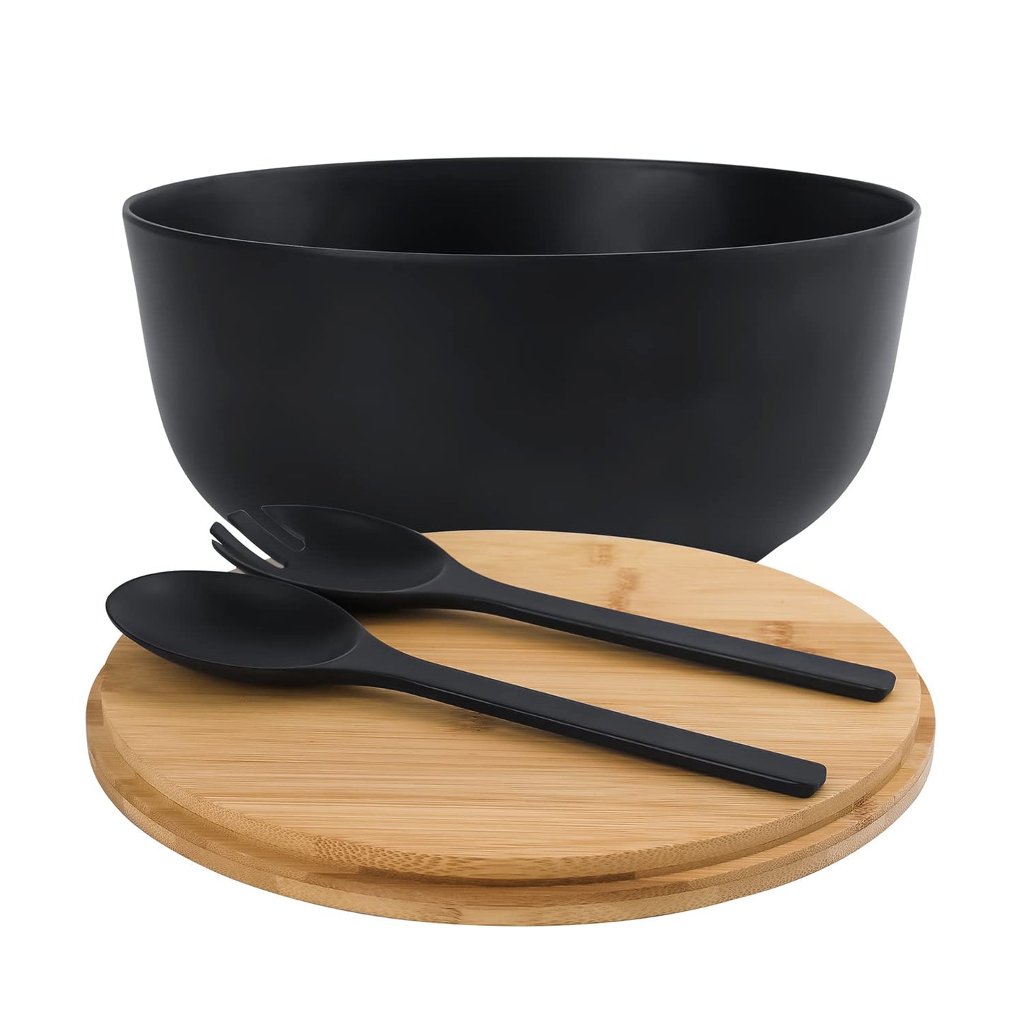 LOVYANXUE Bamboo Fiber Salad Bowl with Servers Set Large 9.8inches Nature Bamboo Mixing Bowl with Servers with Lid Spoon and Fork for Fruits,Salads and Vegetables