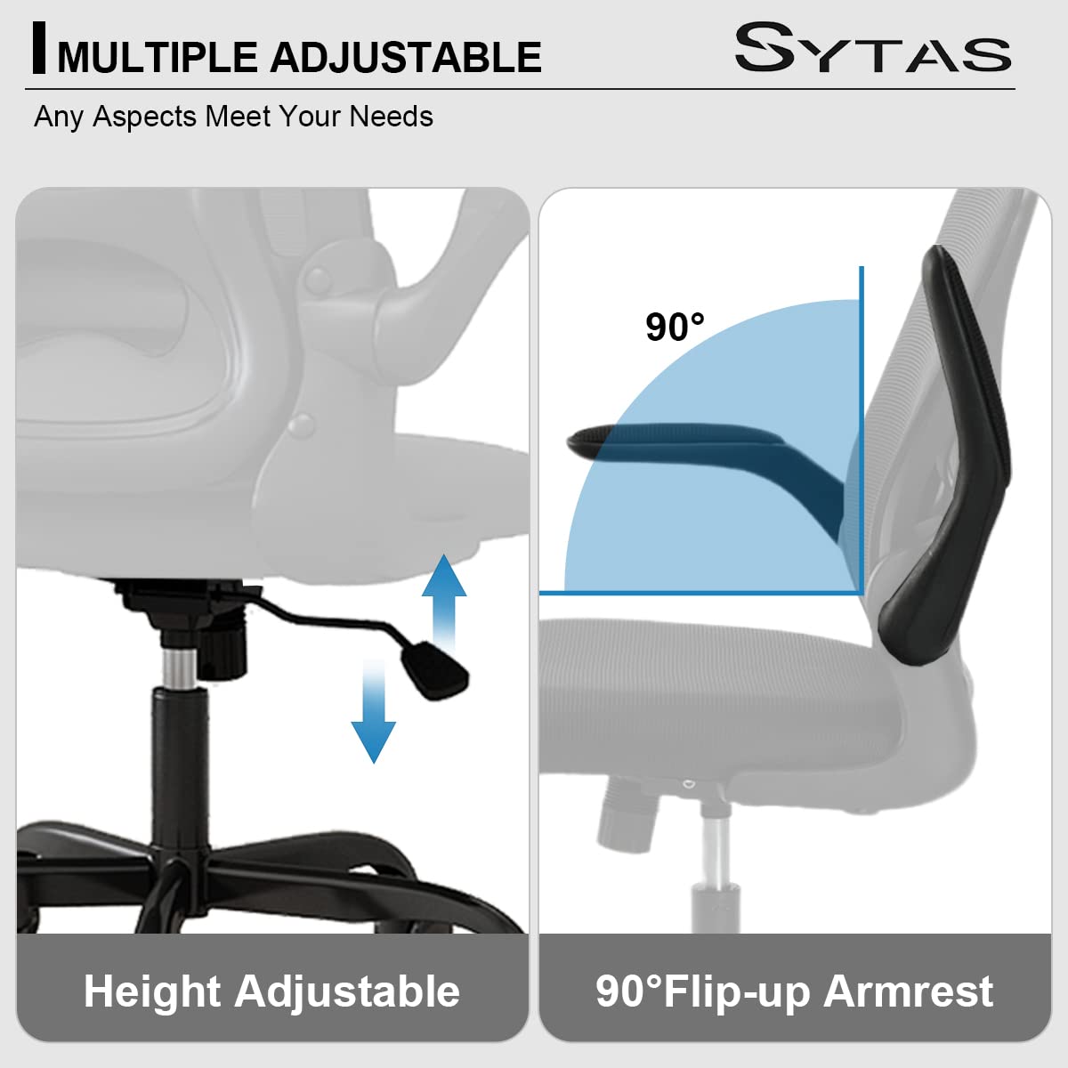 Sytas Home Office Chair Ergonomic, Mesh Desk Chair Lumbar Support, Ergonomic Computer Chair Adjustable Armrest