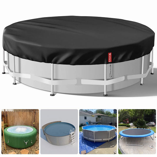 VniYors 15 Ft Round Pool Cover, Hot Tub Cover, Solar Pool Covers for Above Ground Pools, Heavy-Duty Waterproof Dustproof Pool Solar Cover with Drawstring and Ground Nails（Black）