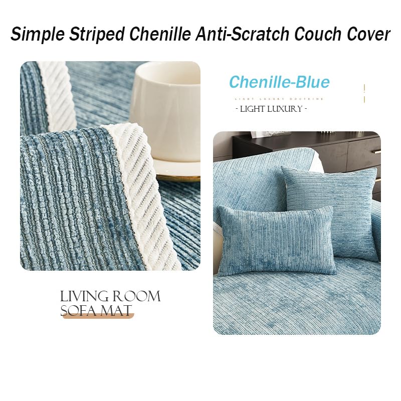 Funny Fuzzy Couch Covers for Sofa,Simple Striped Chenille Anti-Scratch Couch Cover,Sofa Covers Washable Couch Protector for Pet,Non Slip Sofa Slipcover Solid Textured Couch Covers,Blue-28"x70"