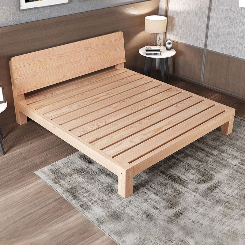 CraftThink Scandinavian Solid Wood Bed Frame with Rectangular Headboard in Natural for Bedroom Boys Girls- Full XL (Panel Single Bed)