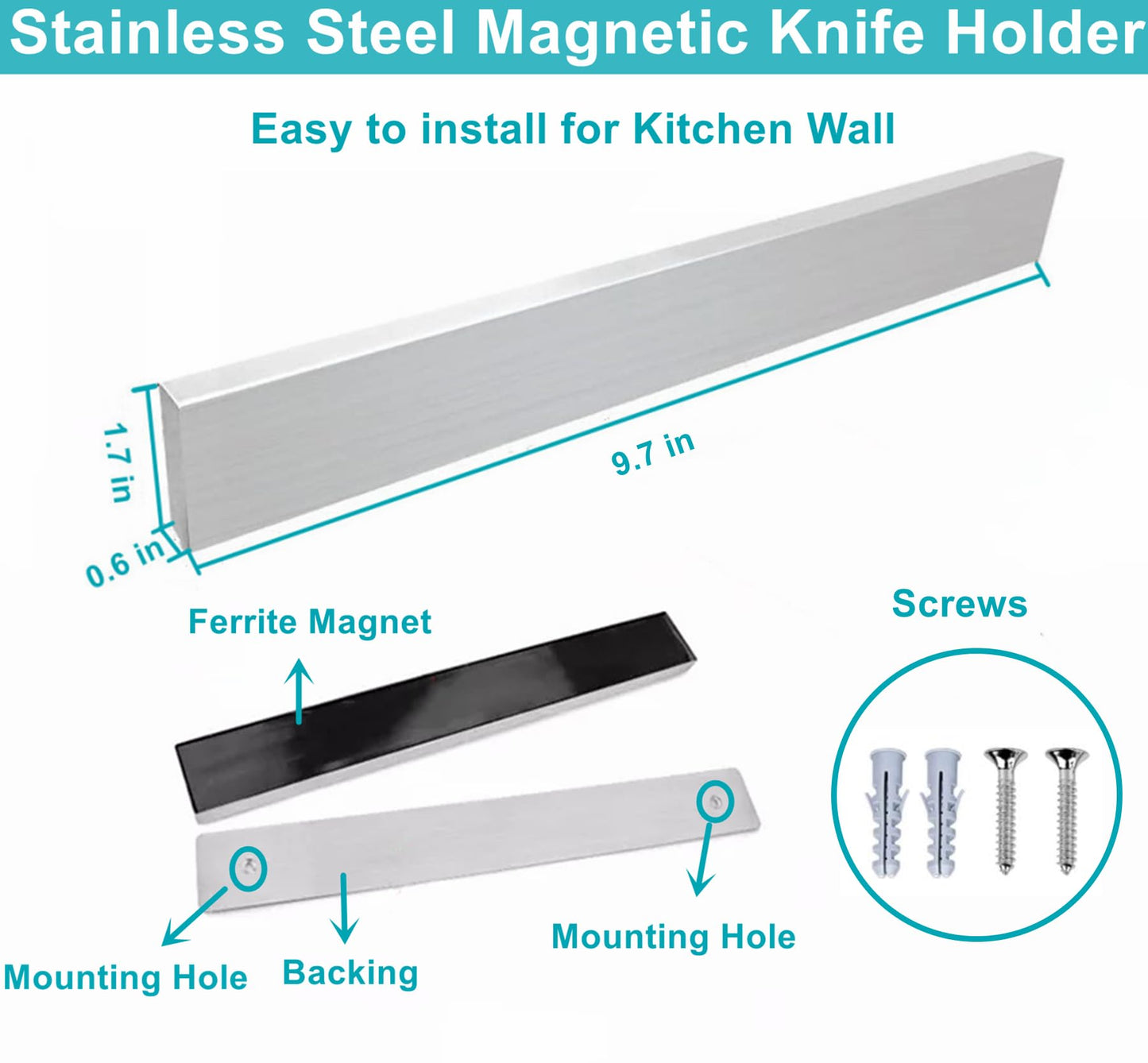 Magnetic Knife Holder for Wall, Knife Magnetic Strip Magnetic Knife Holder for Refrigerator Mount Knife Rack Kitchen Utensil Holder Metal Tool Holder Knife Block Kitchen Organizers Accessories 10 Inch