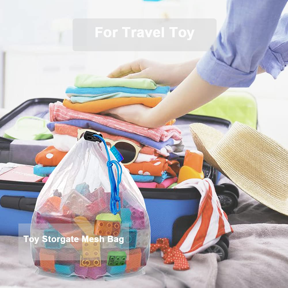 16 Pcs Mesh Small Toy Bags for Storage, 3 Sizes Reusable Mesh Drawstring Produce Bags Puzzle Bag for Kids Storage Playroom Organization, Fruits, Vegetable