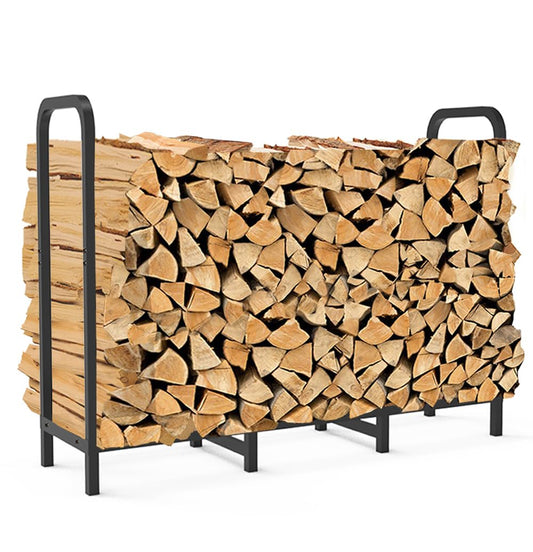 Tikimilor 4ft Firewood Rack Holder, Adjustable Heavy Duty Fire Log Stacker Stand for Fireplace, Outdoor Indoor Metal Wood Pile Storage Organizer, Patio Logs Stand tool, Black