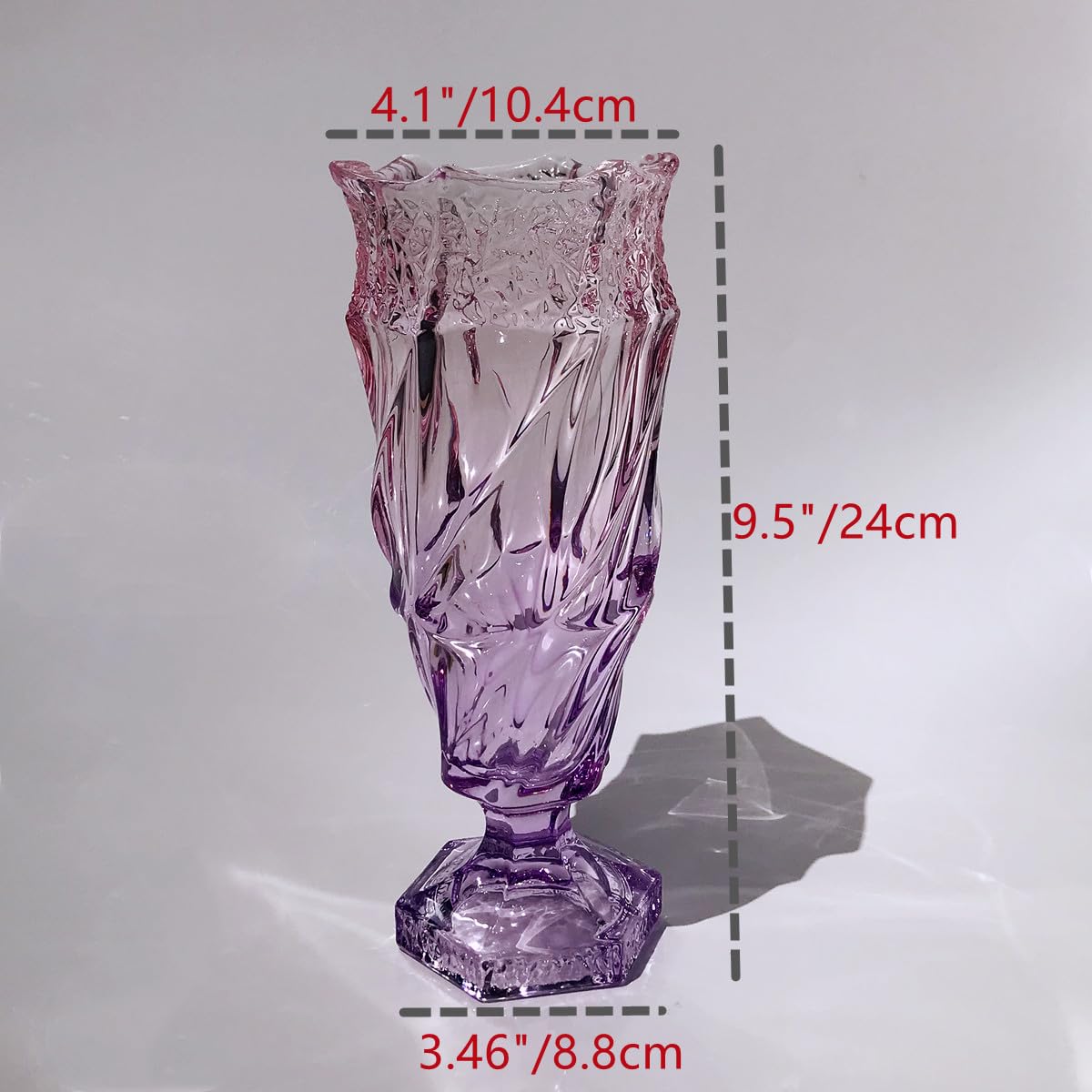 Eastern Rock Glass Flower vase 2.4lb 9.5inch,Bohemian Style, for Centerpieces,Wedding,Perfect Home Decor Glass Vase (Purple Pink)