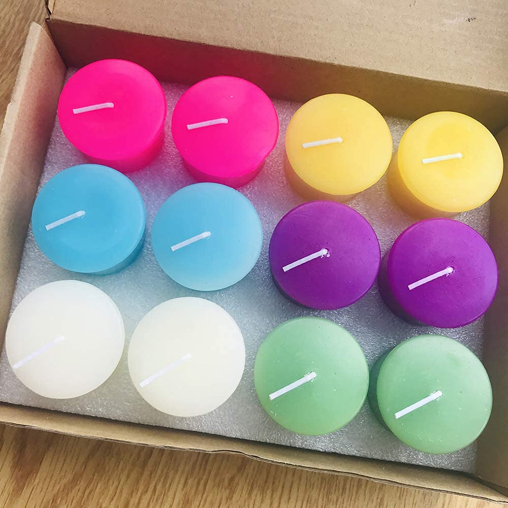 15 Hours Scented Votive Candles, 12 Packs Variety Colored Aroma Votives - Rose, Lavender, Gardenia, Bergamot, Green Tea, Ocean