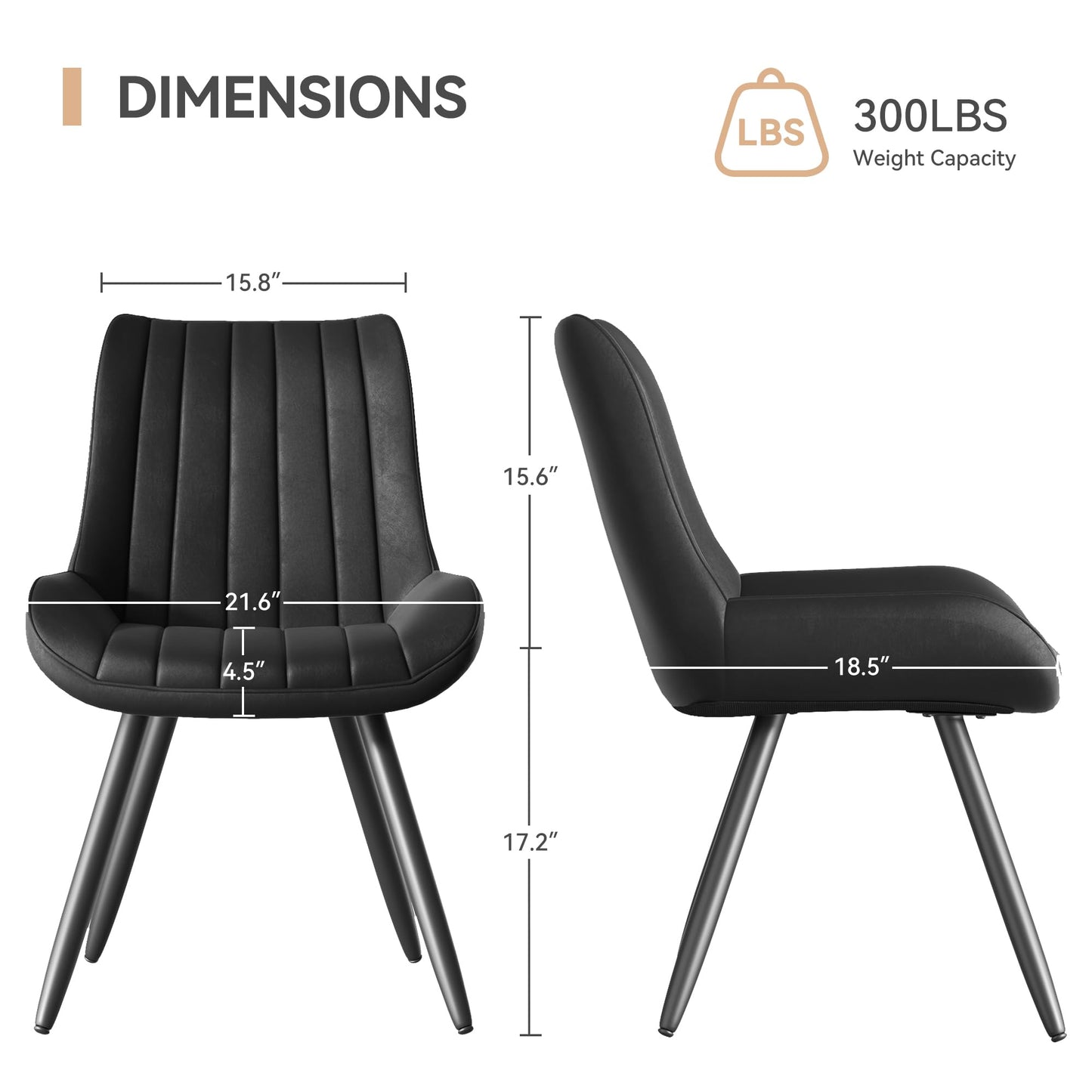 Daluvenix Dining Chairs Set of 6, Mid Century Modern Kitchen Chairs with Soft Cushion, Comfortable Upholstered Fabric Dining Room Chairs for Kitchen, Black