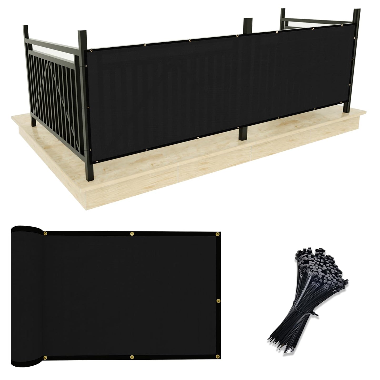 UPGRADE Balcony Privacy Screen Fence Commercial Shade Cover 3' x 16' with Ties Durable and UV Resistant Perfect for Deck Patios-Black, Customizable