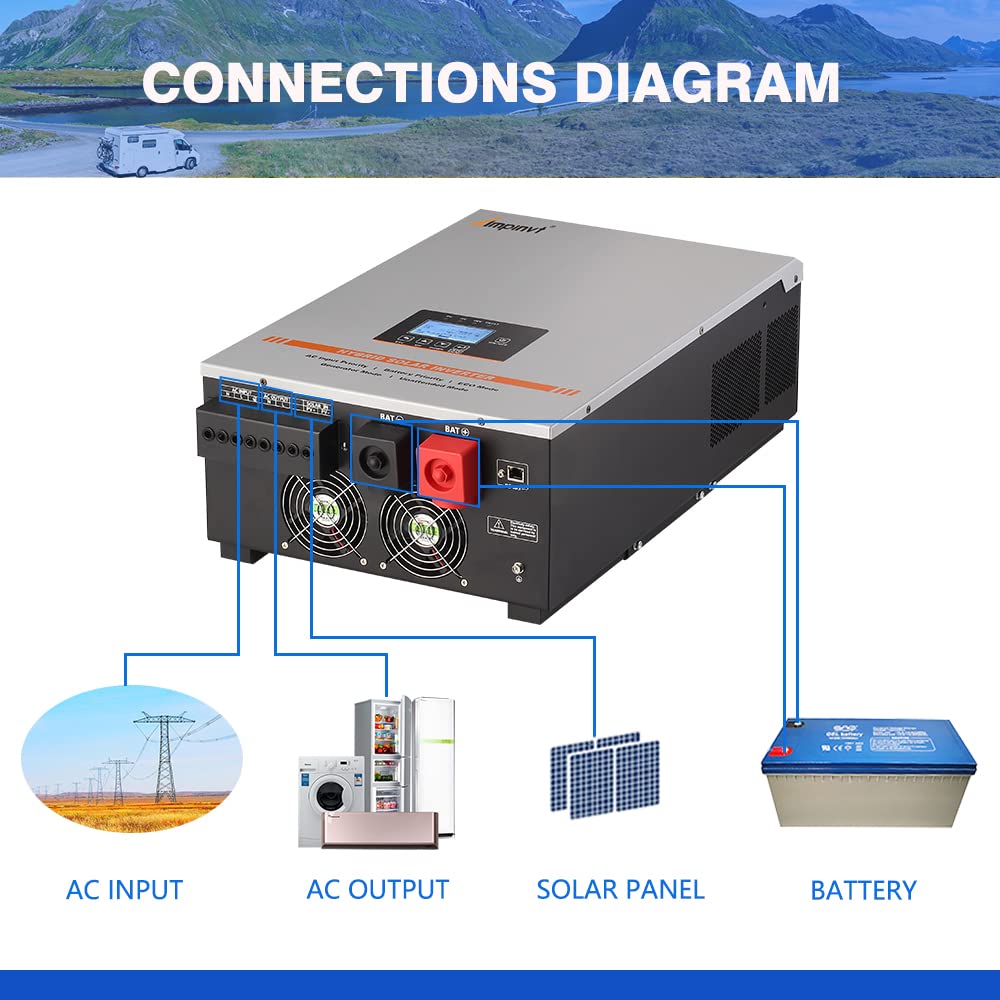 Ampinvt 5000W Hybrid Solar Inverter 48V DC to 120V/240V AC Split Phase Output, Built-in 100A MPPT Solar Controller, Off Grid Low Frequency Pure sine Wave Inverter, for Lead Acid Lithium Gel Battery